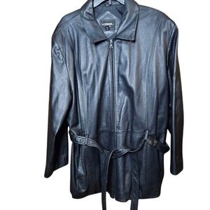 Outbrook Woman Jacket Womens 3X Black Leather Collared Belted Zip Front Pockets